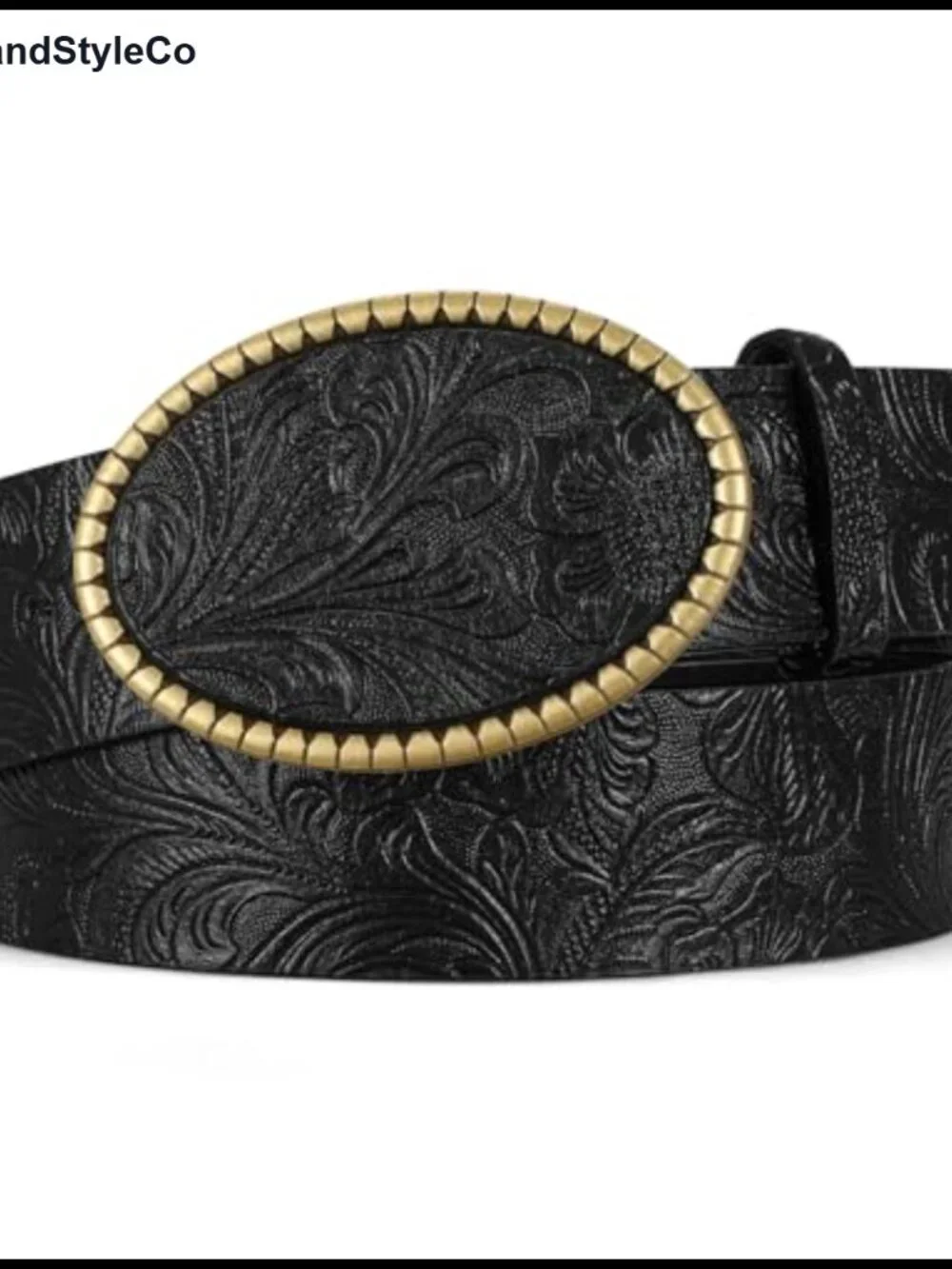Western Belt Women Cowgirl Embossed Floral Buckle PU Leather